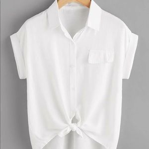 Shortsleeved white button down shirt